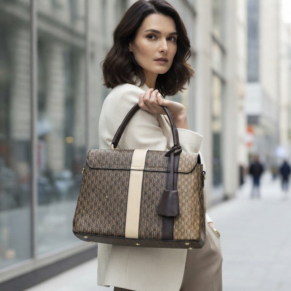 Chrisbella Monogram Top Handle Bag Brown