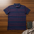 ANKO Navy Blue and Red Striped Men's Polo Shirt with Pocket