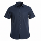 Livergy Men's Navy Blue Short Sleeve Linen Shirt