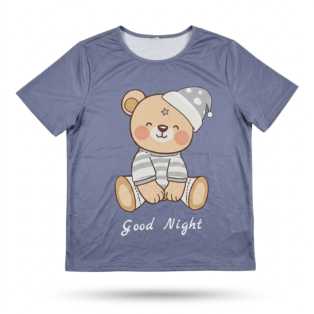 SHEIN Slate Blue Teddy Bear Graphic Sleepwear Top