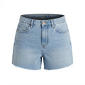 Women's Light Wash High-Waisted Raw Hem Denim Shorts