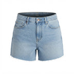 Women's Light Wash High-Waisted Raw Hem Denim Shorts