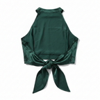 SHEIN Women's Green Satin Halter Tie-Front Top