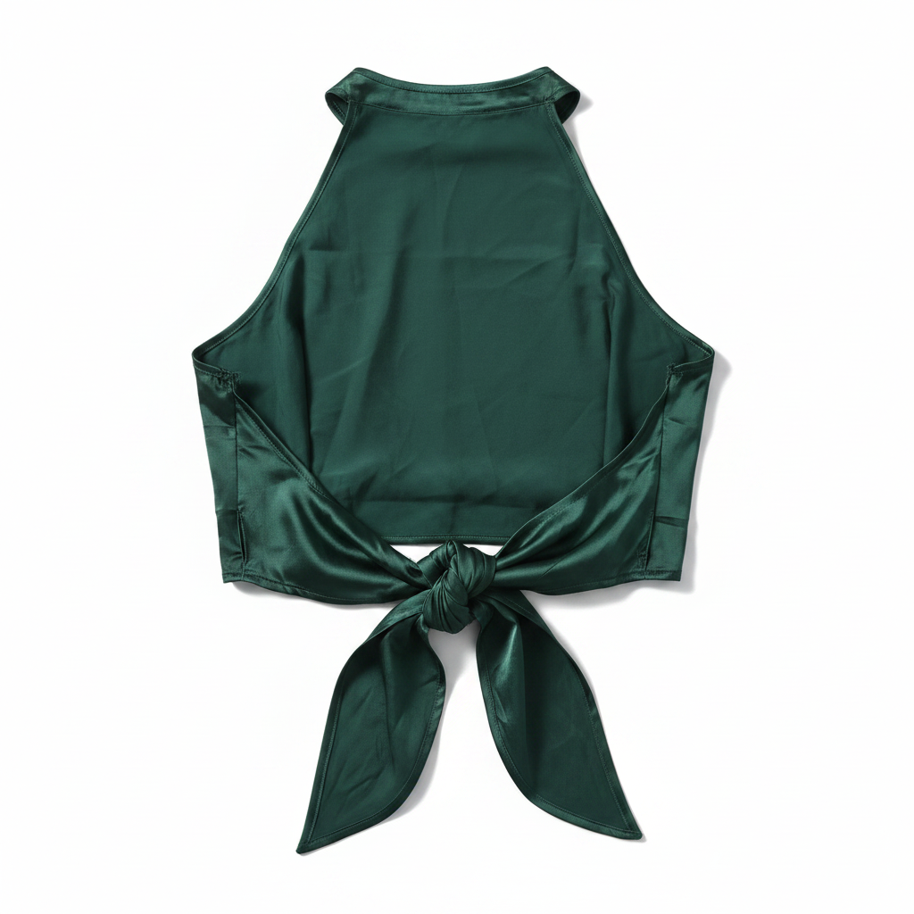 SHEIN Women's Green Satin Halter Tie-Front Top