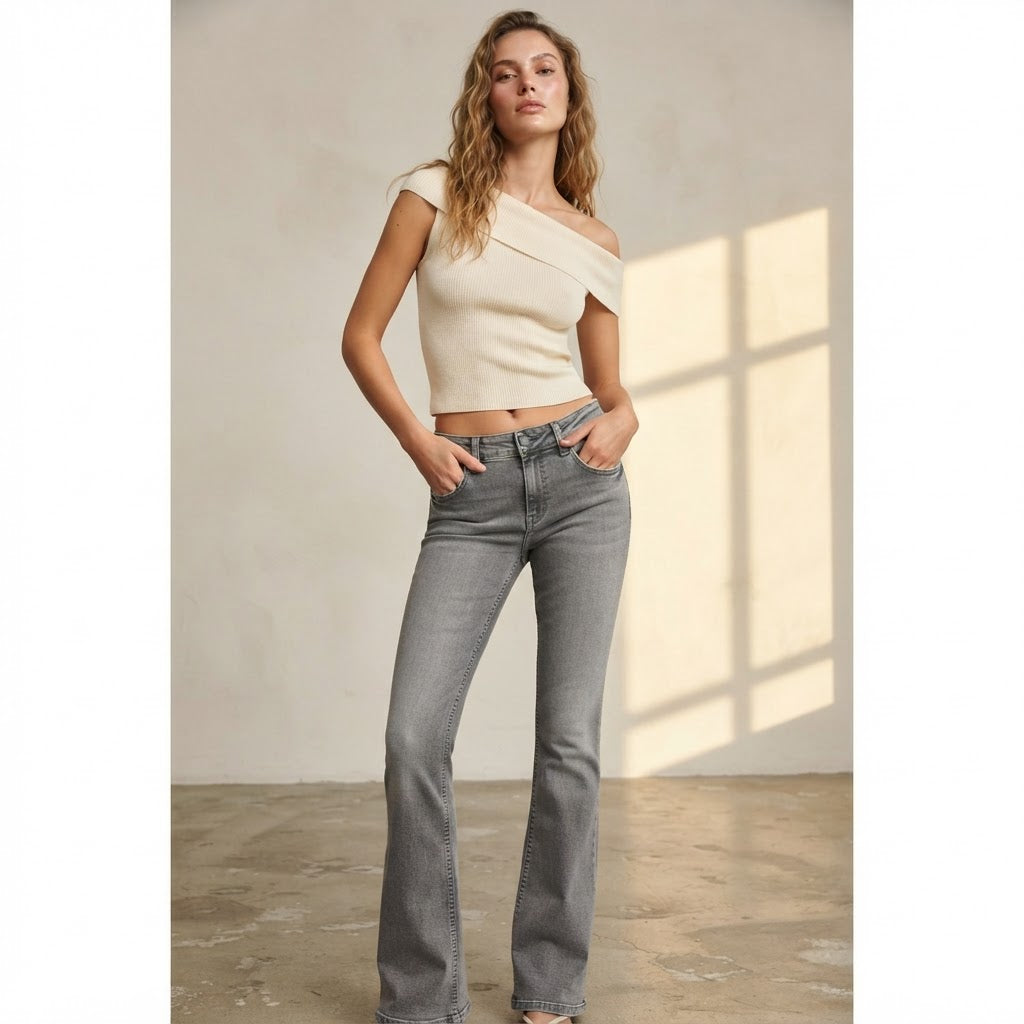 Bershka Grey Bootcut Jeans with Y2K Flap Pockets