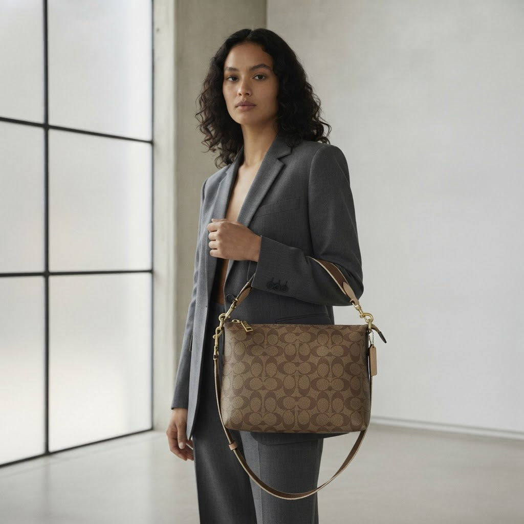COACH Brown Monogram Coated Canvas Crossbody Bag