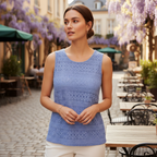 Blue Floral Lace Trim Camisole Top