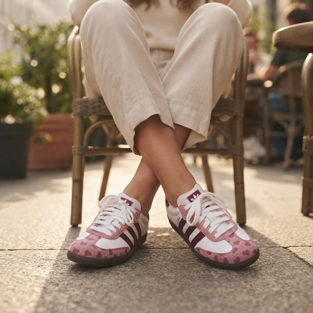 Adidas Adidas White & Pink Heart Print Samba-Style Sneakers