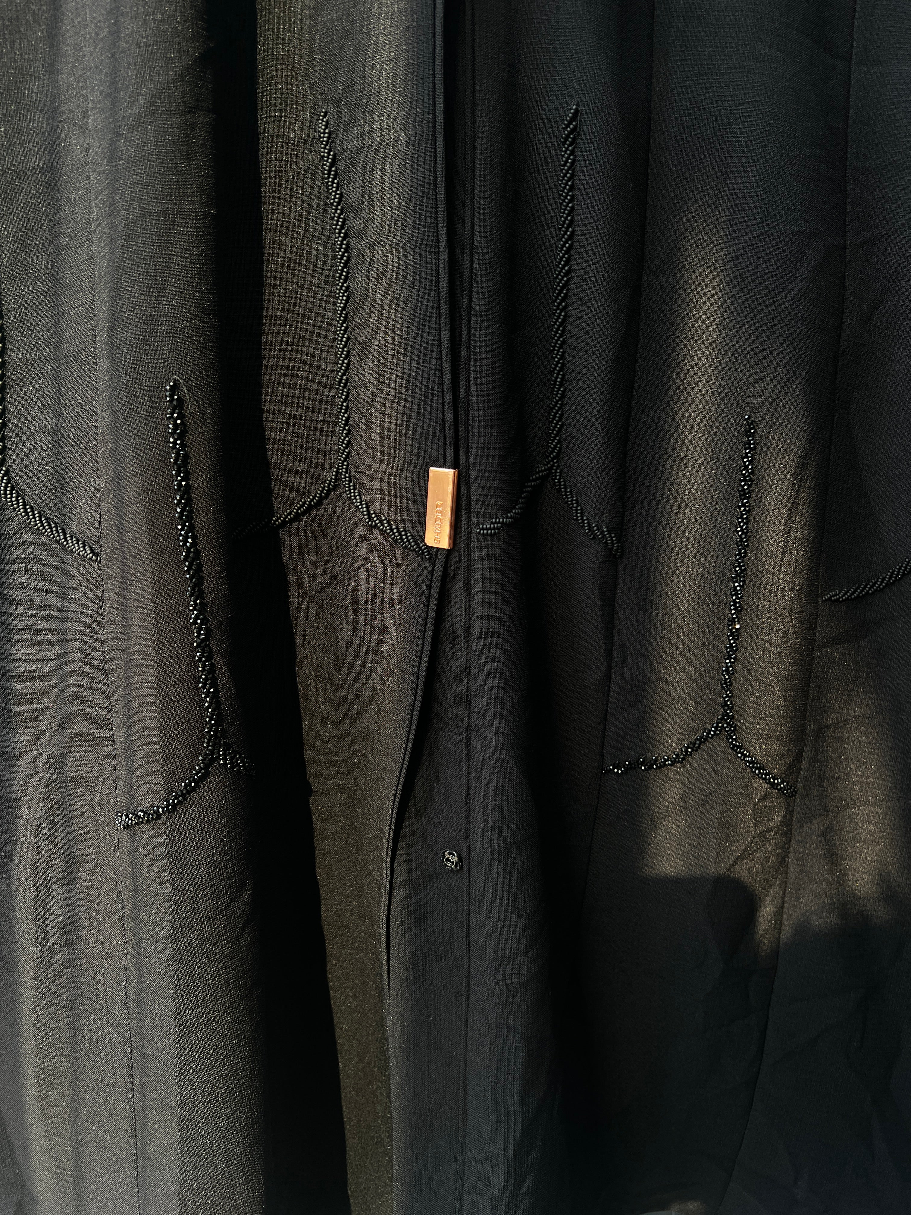 Elegant Black Beaded Polyester Abaya
