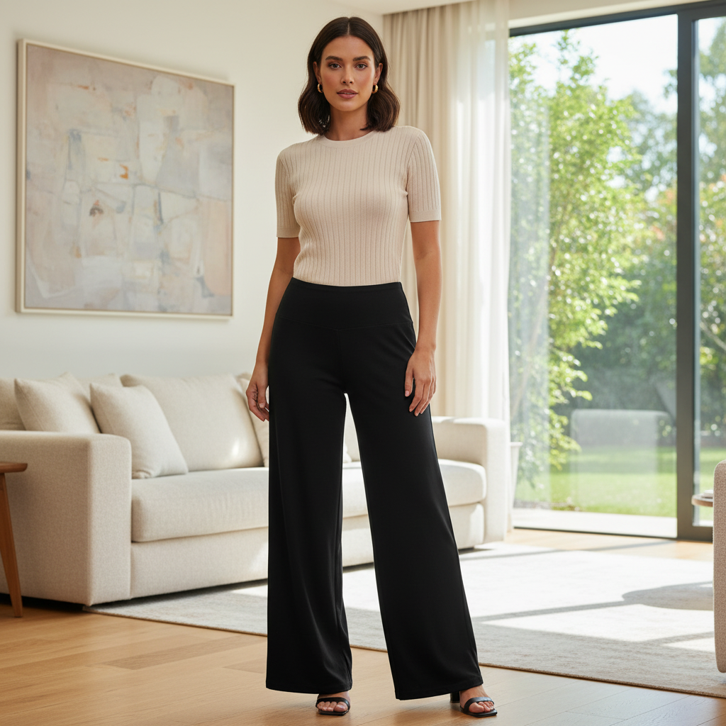 Esmara Women's Black Cotton Maternity Wide Leg Trousers XL