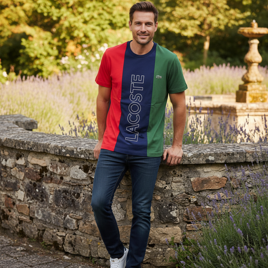 LACOSTE Men's Color-Block Logo Print Cotton T-Shirt