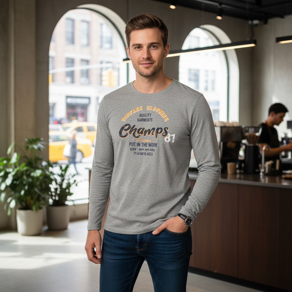 LIVERGY Men's Gray Long Sleeve Graphic T-Shirt - Size M