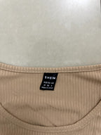 SHEIN Sandy Beige Ribbed Long-Sleeve Cropped Top with Side R