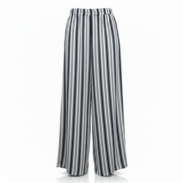 Bershka_ Women's Navy and White Striped Wide Leg Trousers