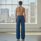 off-white Medium Blue Wide Leg Cargo Denim Jeans with Contra