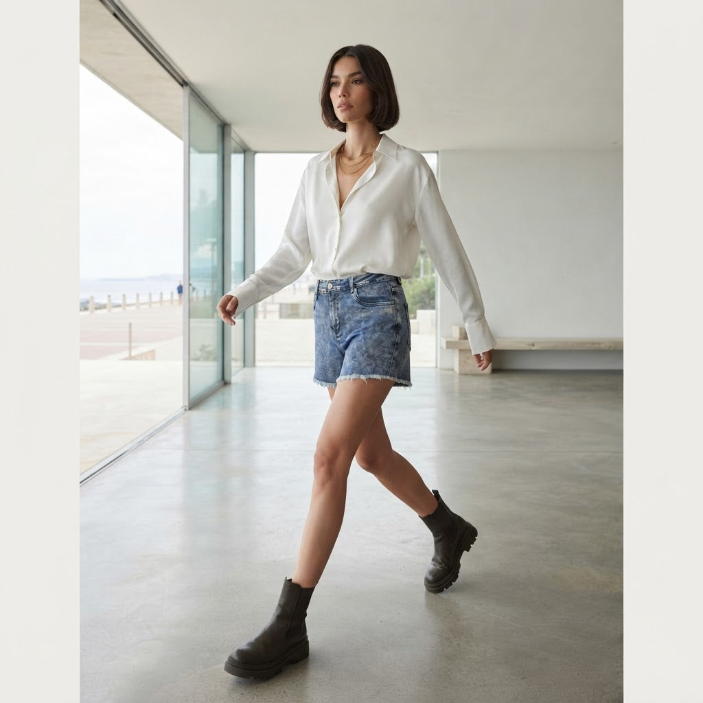 esmara Blue Acid Wash Denim Shorts with Fringed Hem