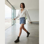 esmara Blue Acid Wash Denim Shorts with Fringed Hem