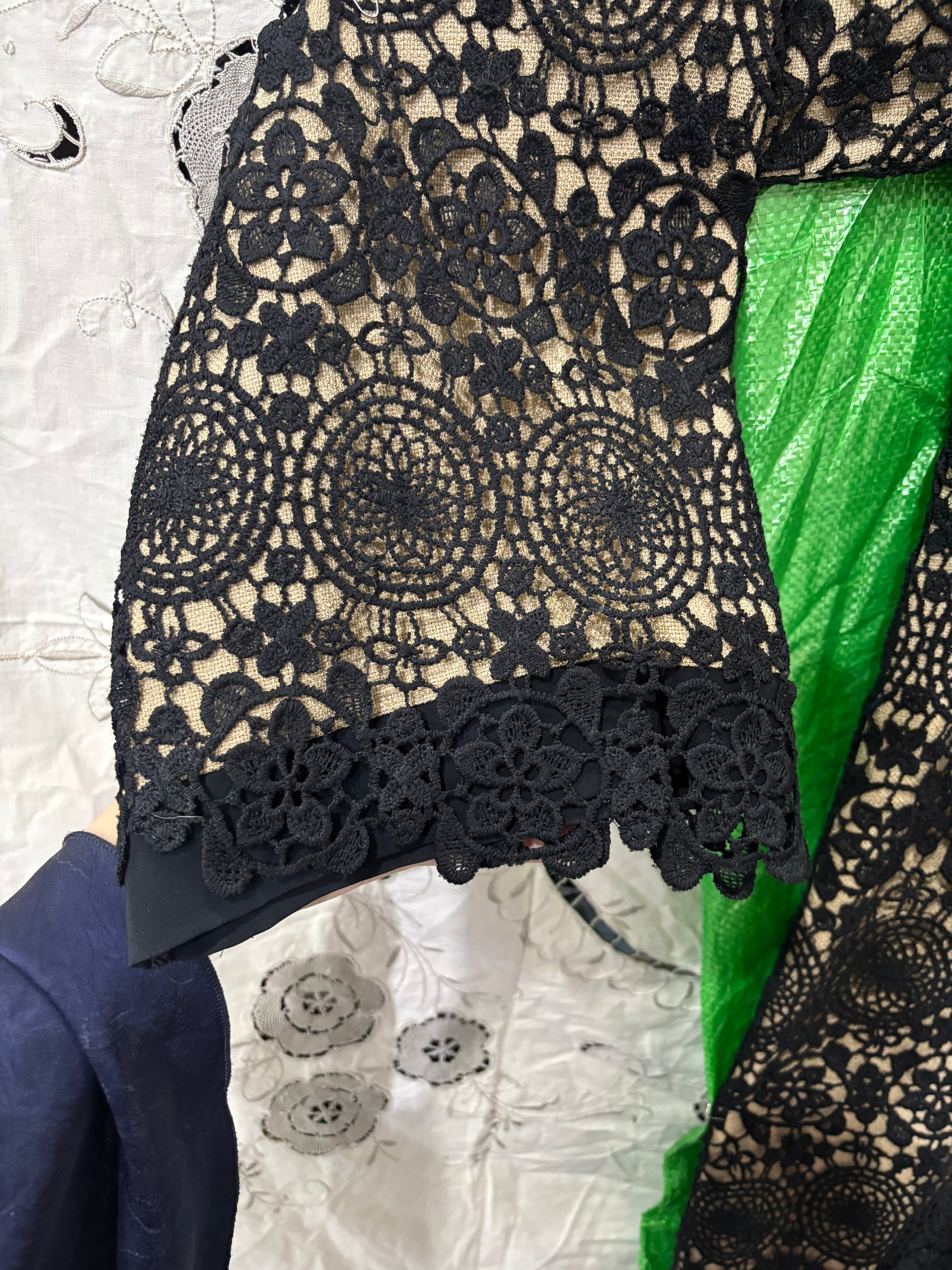 guess Black Guipure Lace Long-Sleeve Ankle Dress with Nude T