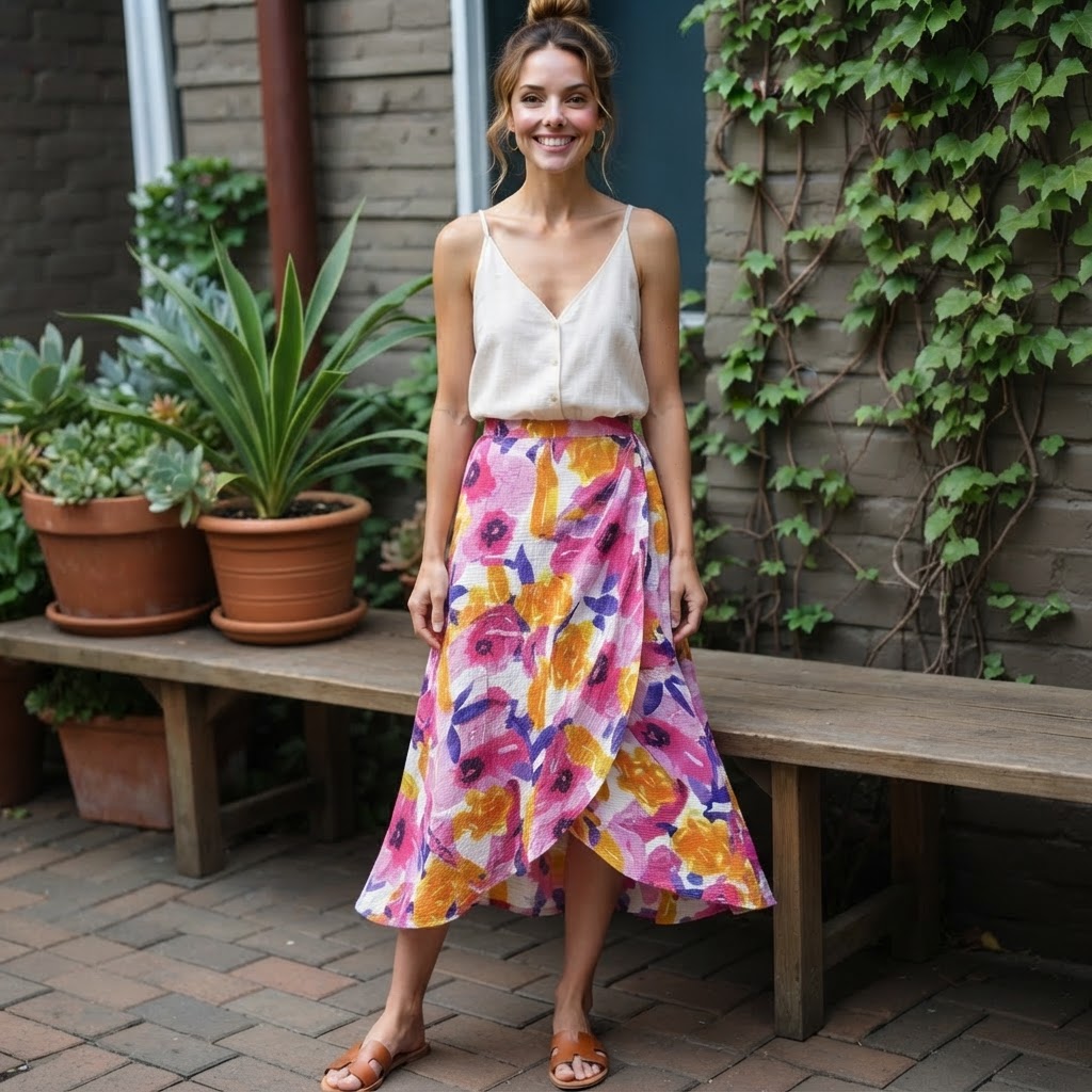 Esmara Multi-Floral Painterly Print Crinkle Midi Skirt