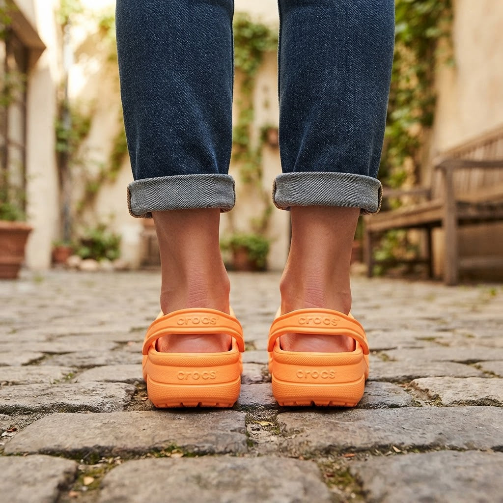 crocs Bright Orange Breathable Classic Clogs with Heel Strap