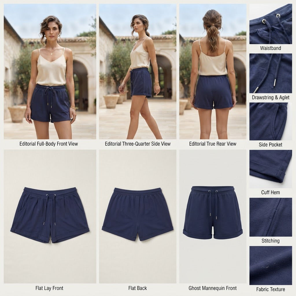 Navy Blue Cotton Drawstring Lounge Shorts