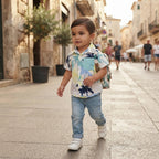 Boys Tropical Palm Tree Print Short Sleeve Button-Down