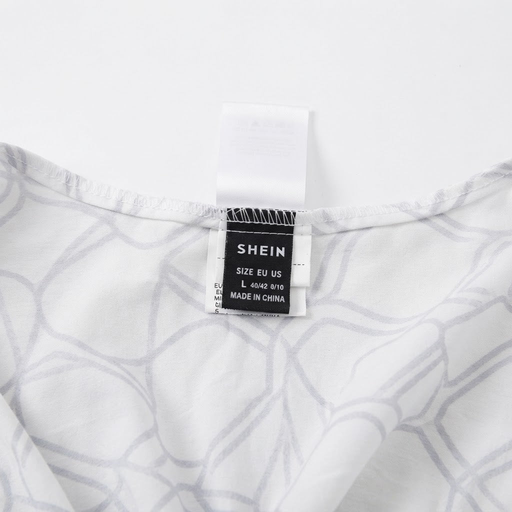 SHEIN Women's White Geometric Pattern Long-Sleeved Kimono Abaya