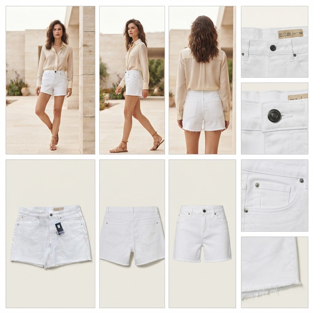 esmara White High-Waist Denim Shorts with Frayed Hem