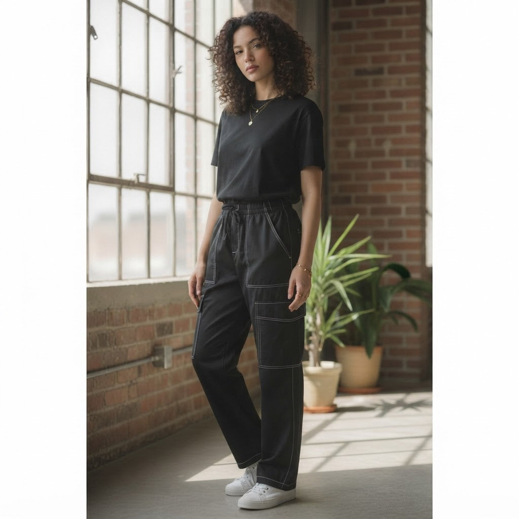 represent Black Relaxed Cargo Trousers with White Contrast S