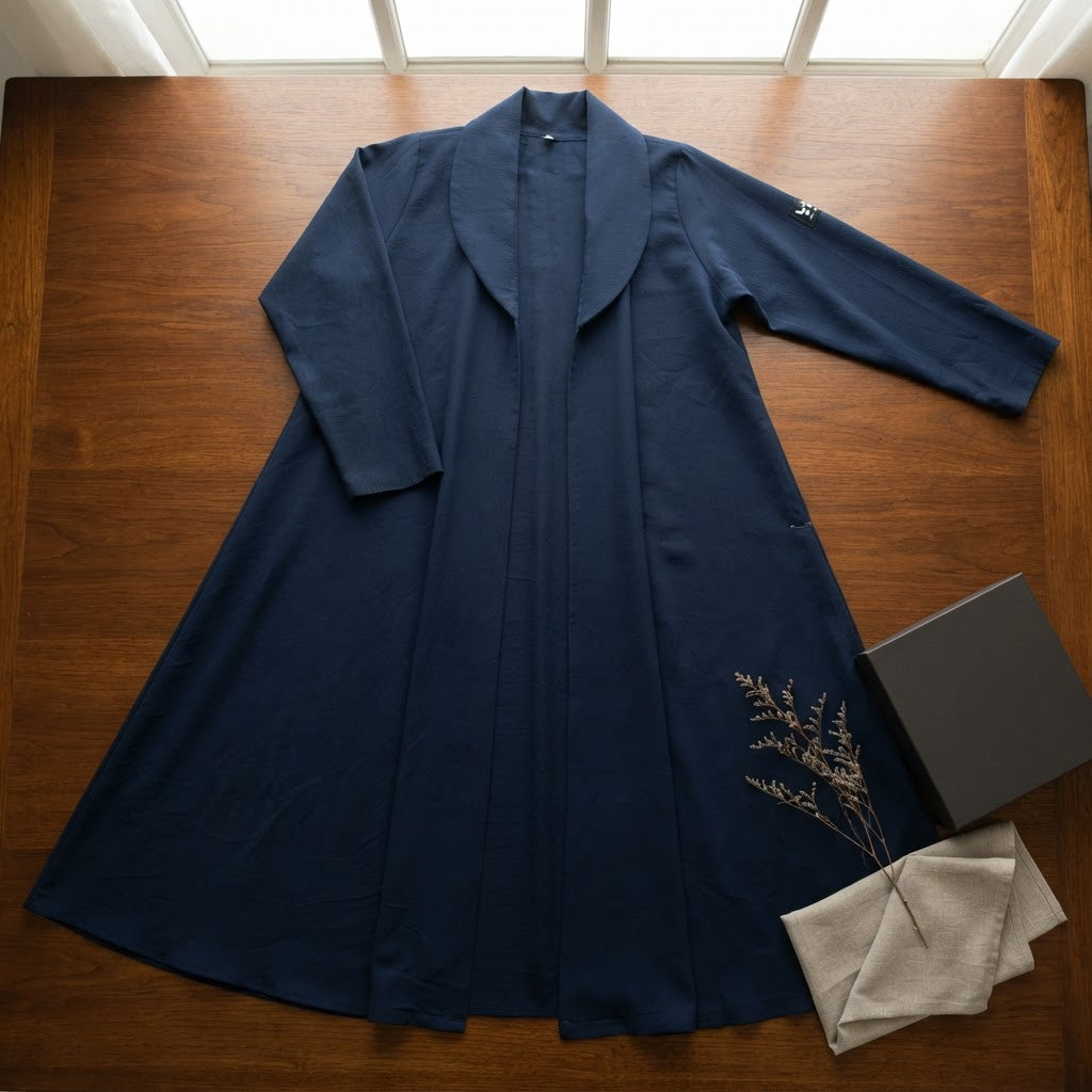 warehouse Deep Navy Blue Crinkle Crepe Open-Front Floor-Leng