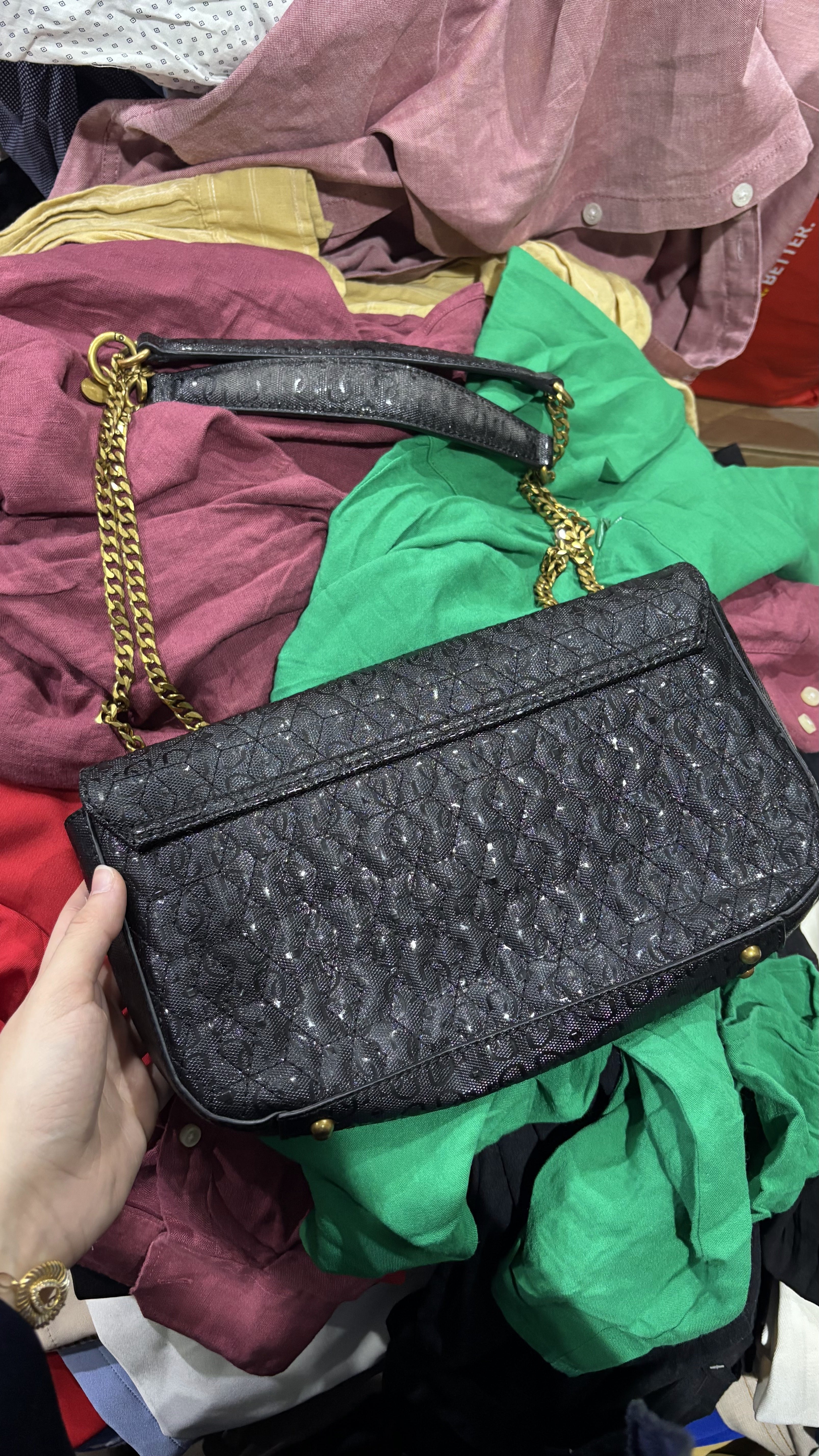 GUESS Guess Black Embossed Logo Flap Shoulder Bag