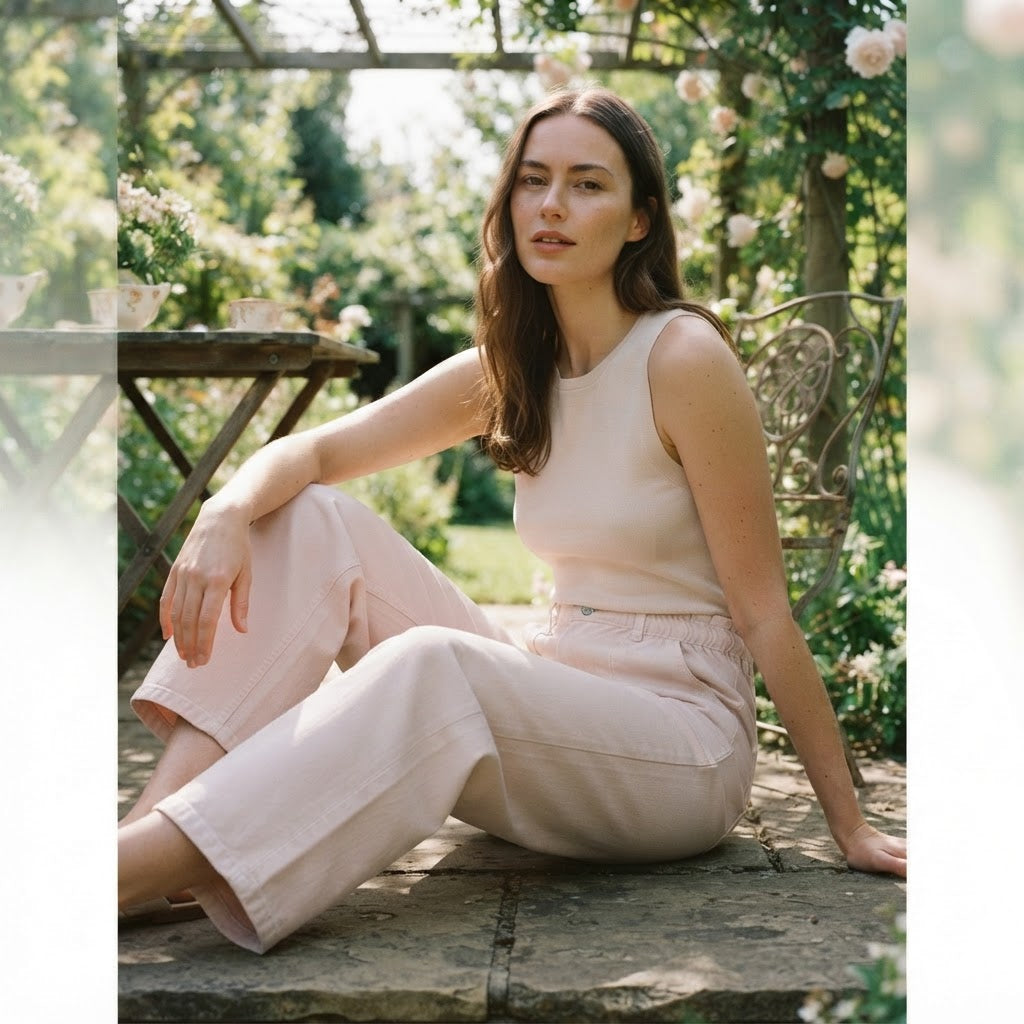[WearU Generated:campaign_1] Redtag Light Pink Cotton Denim Wide-Leg Pants – side view