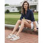 CHANEL White Quilted Double-Strap Flat Sandals with Gold Log