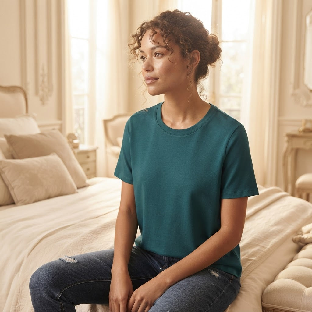 Deep Teal Relaxed Fit Boxy Crew Neck T-Shirt