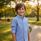 Kids Light Blue Micro Check Button Down Shirt