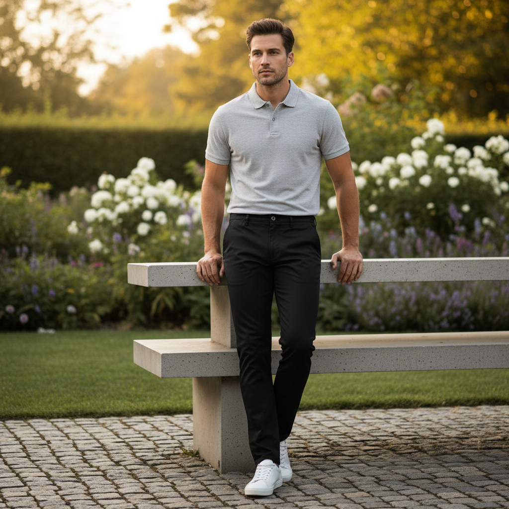 DERIK MARK Men's Slim-Fit Black Cotton Chino Trousers