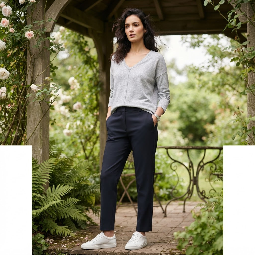 [WearU Generated:premium_master] Grey Heathered Knit Jersey Boxy V-Neck Top – front view