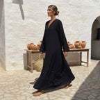 Black Floral Embroidered Abaya with Pointed Cuffs