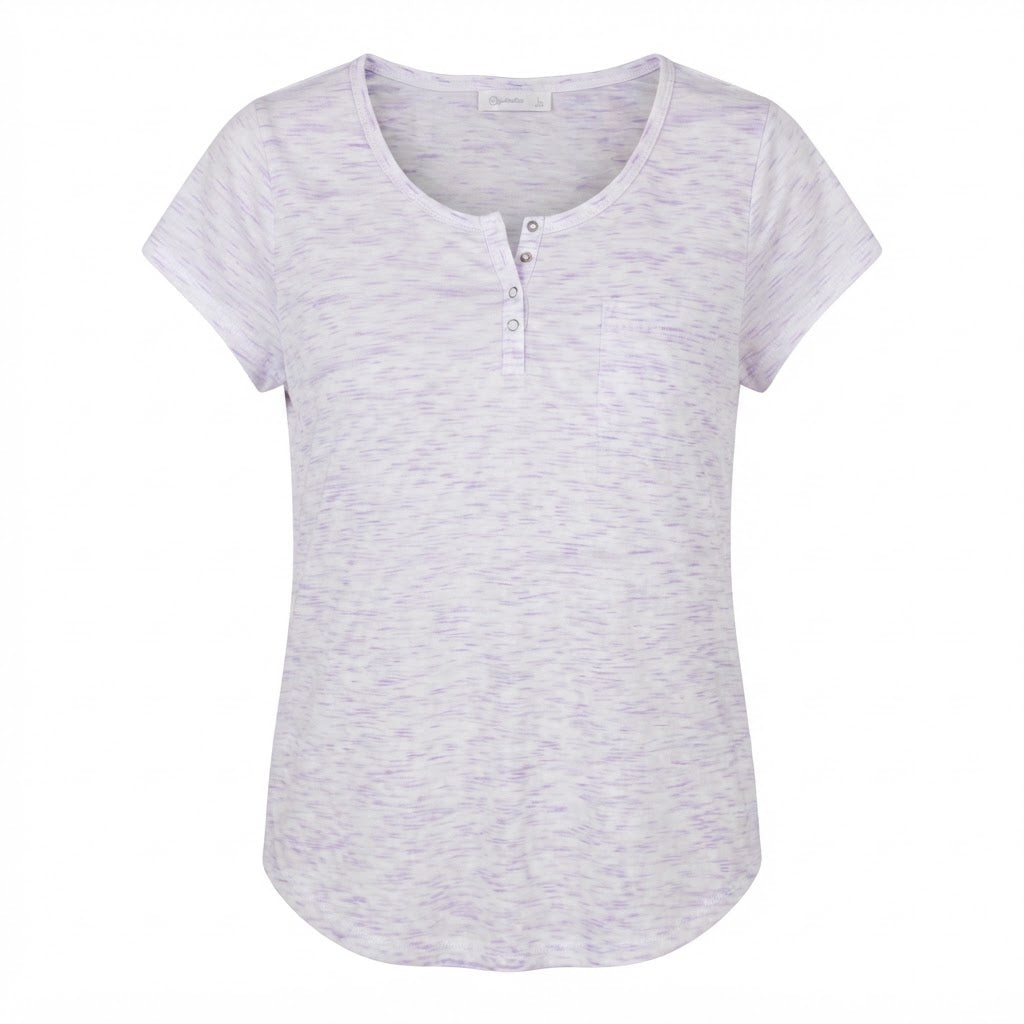 B Collection Lavender Space-Dye Henley T-Shirt with Cap Slee