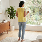 Women's Yellow and White Floral Lace Collar Blouse