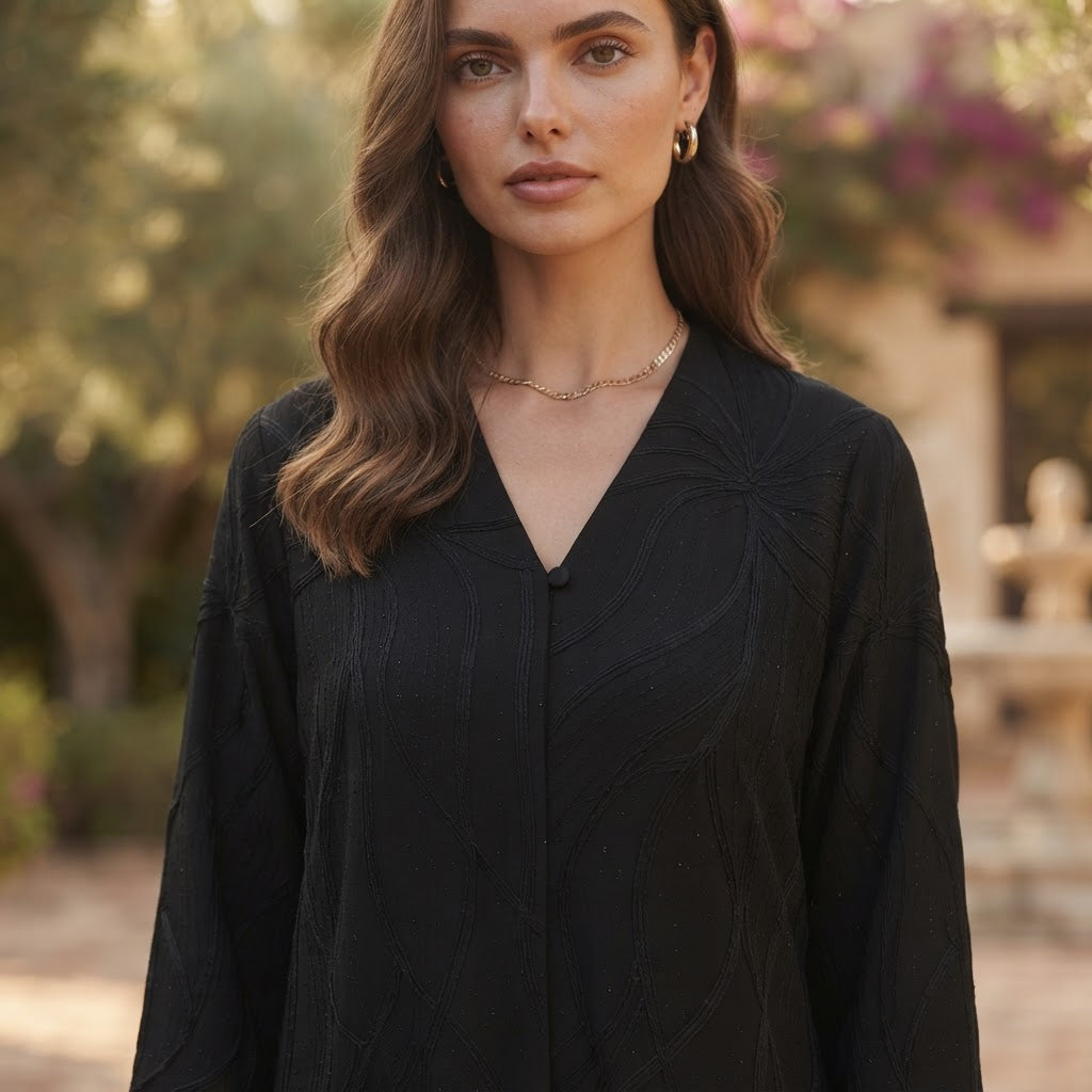 represent Black Embellished Occasion Abaya with Embroidered
