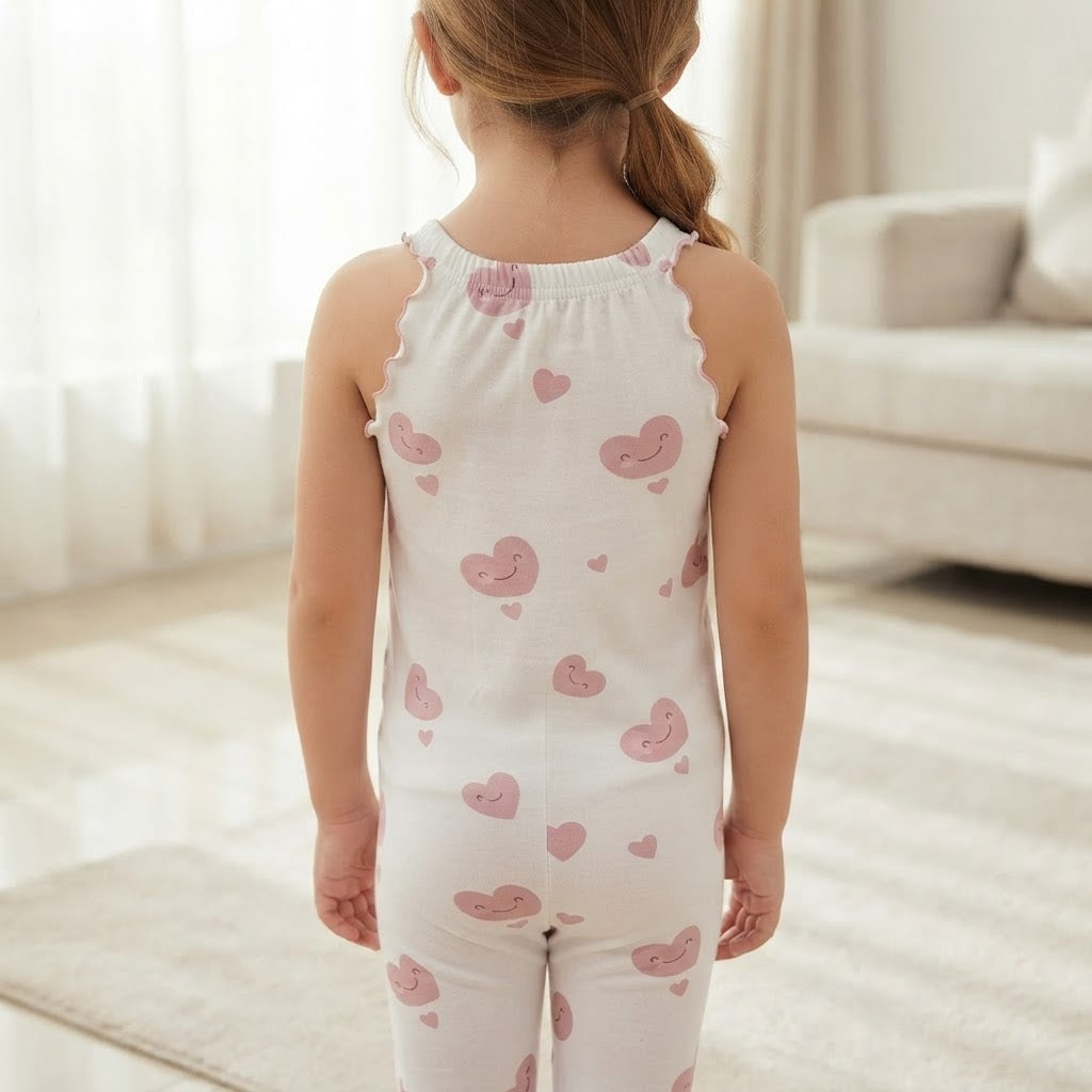 SHEIN White Ankle Leggings with Pink Kawaii Heart Print