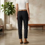 SHEIN Women's Black Linen Wide-Leg Trousate Trousers