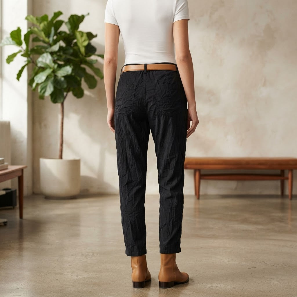 SHEIN Women's Black Linen Wide-Leg Trousate Trousers