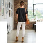 Women's Black Relaxed-Fit Short-Sleeved Scoop Neck Top