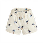 SHEIN Cream Palm Tree Embroidered Pull-On Kids' Shorts