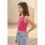 SHEIN Hot Pink Ribbed Sleeveless Crop Top for Girls