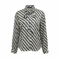 SHEIN Women's Black & Cream Wavy Print Satin Blouse