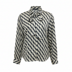 SHEIN Women's Black & Cream Wavy Print Satin Blouse