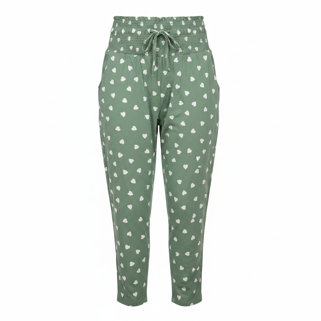 Green Heart Print High Waist Pyjama Bottoms